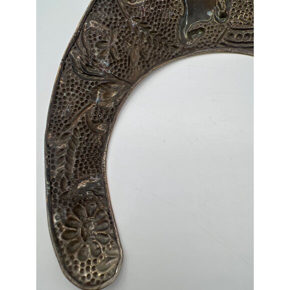 Vintage Brass Heraldic Gorget Necklace Repoussé Horses & Shield Torque Collar - Picture 11 of 14